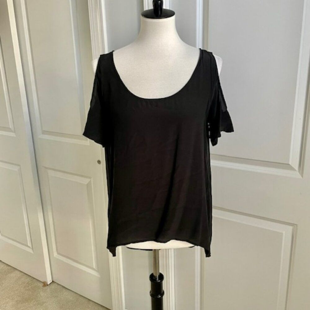 S.Y.L.K. SYLK Black Shoulderless Silk Top Size Medium